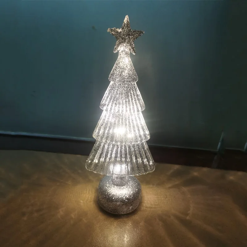 

Glowing Christmas Tree Ornaments Luminous Glass Christmas Tree Home Desktop Decoration for 2022 New Year Xmas Party Decorations