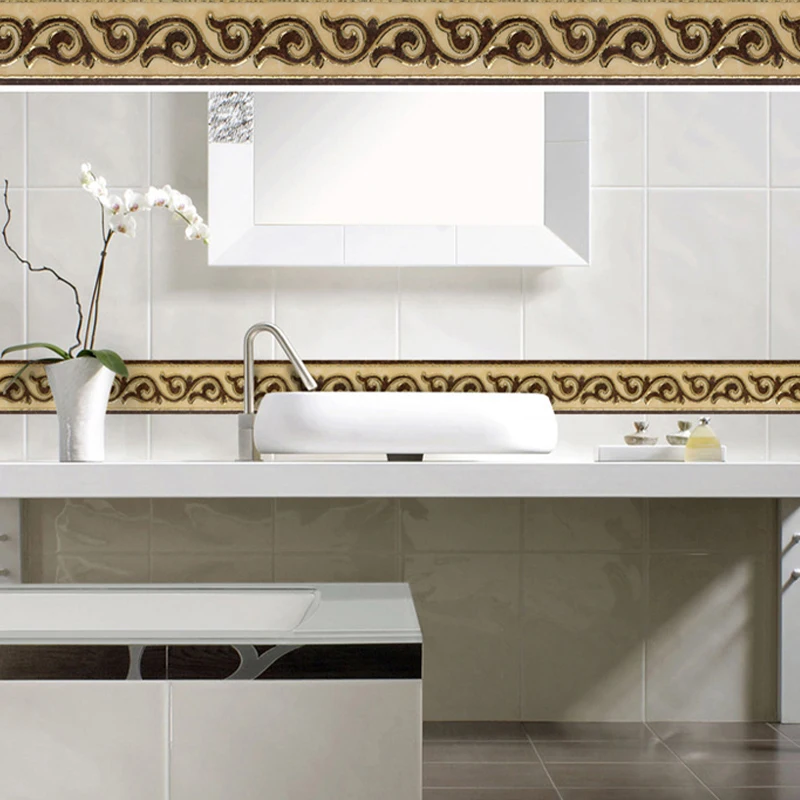 5Mx10cm PVC Border Wall Sticker Waterproof Self-sdhesive Wallpaper for Living Room Bathroom Kitchen Edge Corner Line Home Decor