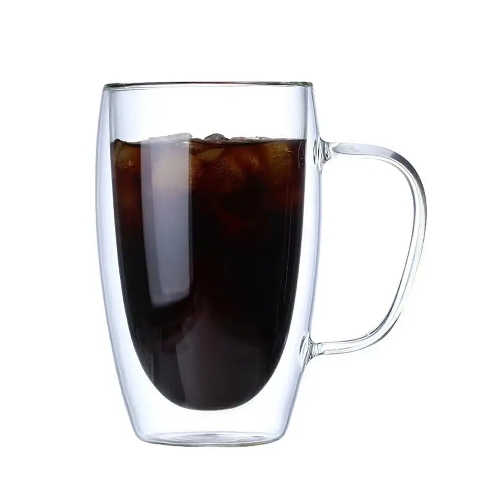 Mfacoy Juego de 4 tazas de café de vidrio, taza de café grande transparente  de 15 onzas con asas para bebidas calientes, tazas transparentes para té