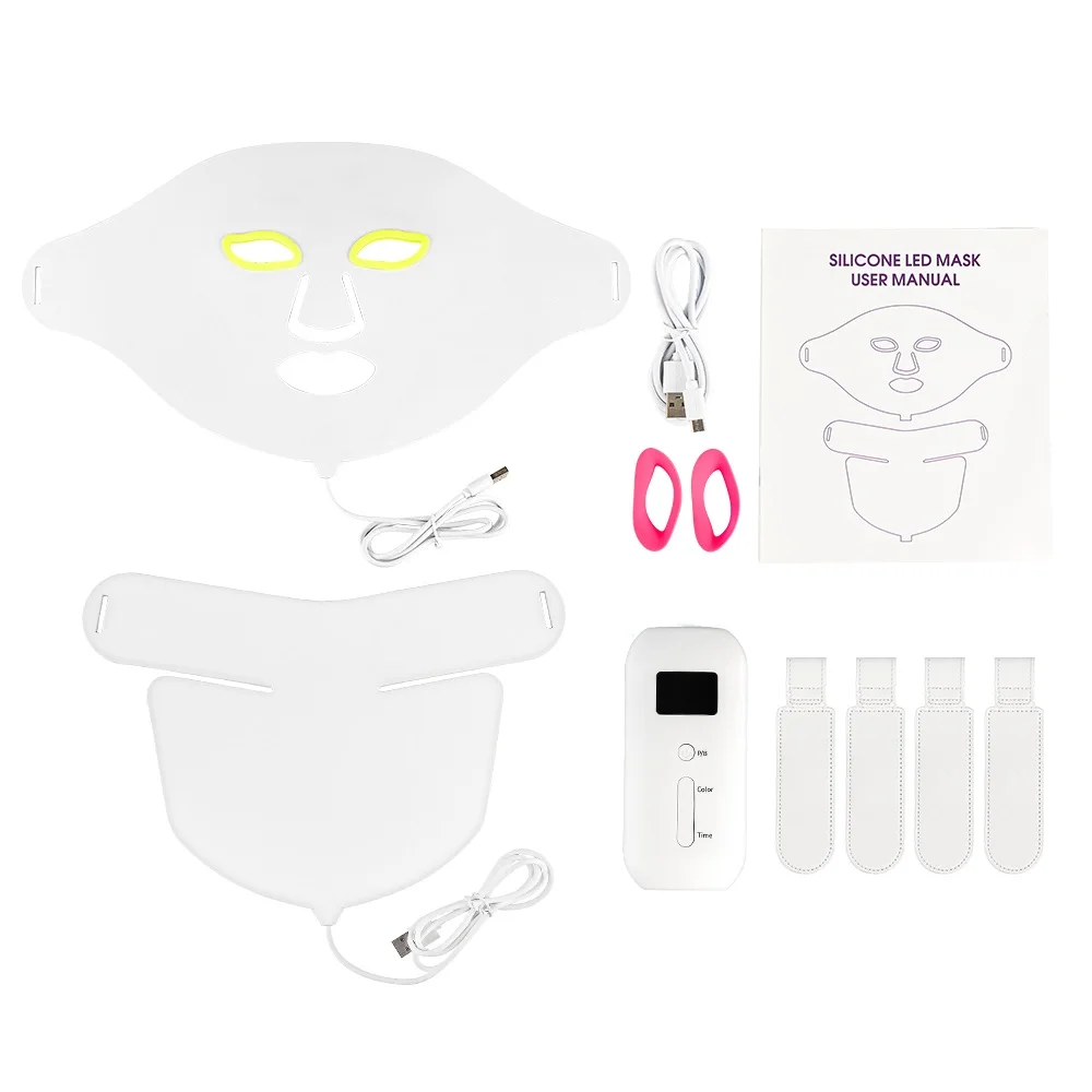 Face Mask Facial Neck Mask Neck Anti Wrinkle Mask Face Neck Silicone Mask 7 Colors Photon Facial Beauty Mask Skin Rejuvenation Anti-Wrinkle Ance Treatment Skin Care LED
