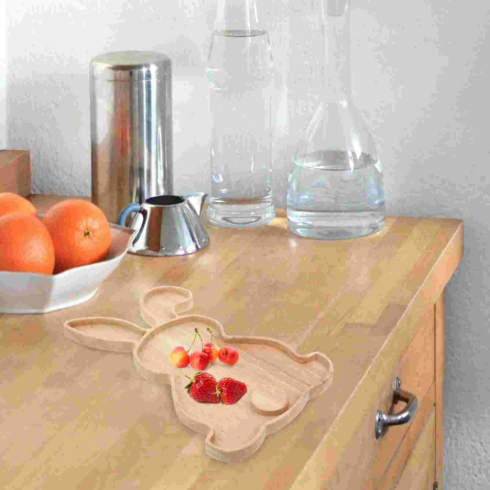 Rabbit Tray Decorative Wood Breadboard Easter Bunny Plate Vegan Snacks Serving Dessert Dish Desktop 5