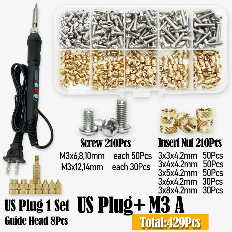 Heat Set Insert Soldering Iron Tip M2 M3 M4 Machine Screw and Brass Insets Nut Computer Bolt Thread Insertion Kit 3d Prints Tool image 14