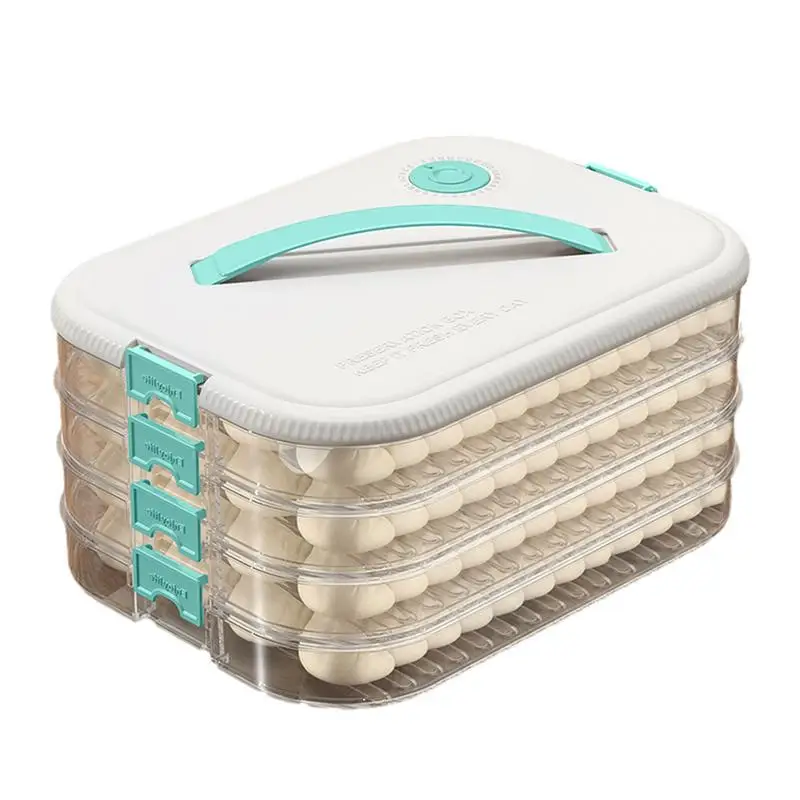 

Dumpling Container 4-Layer Multi-Layer Transparent Dumpling Box Cookie Travel Container With Time Recorder For Refrigerators