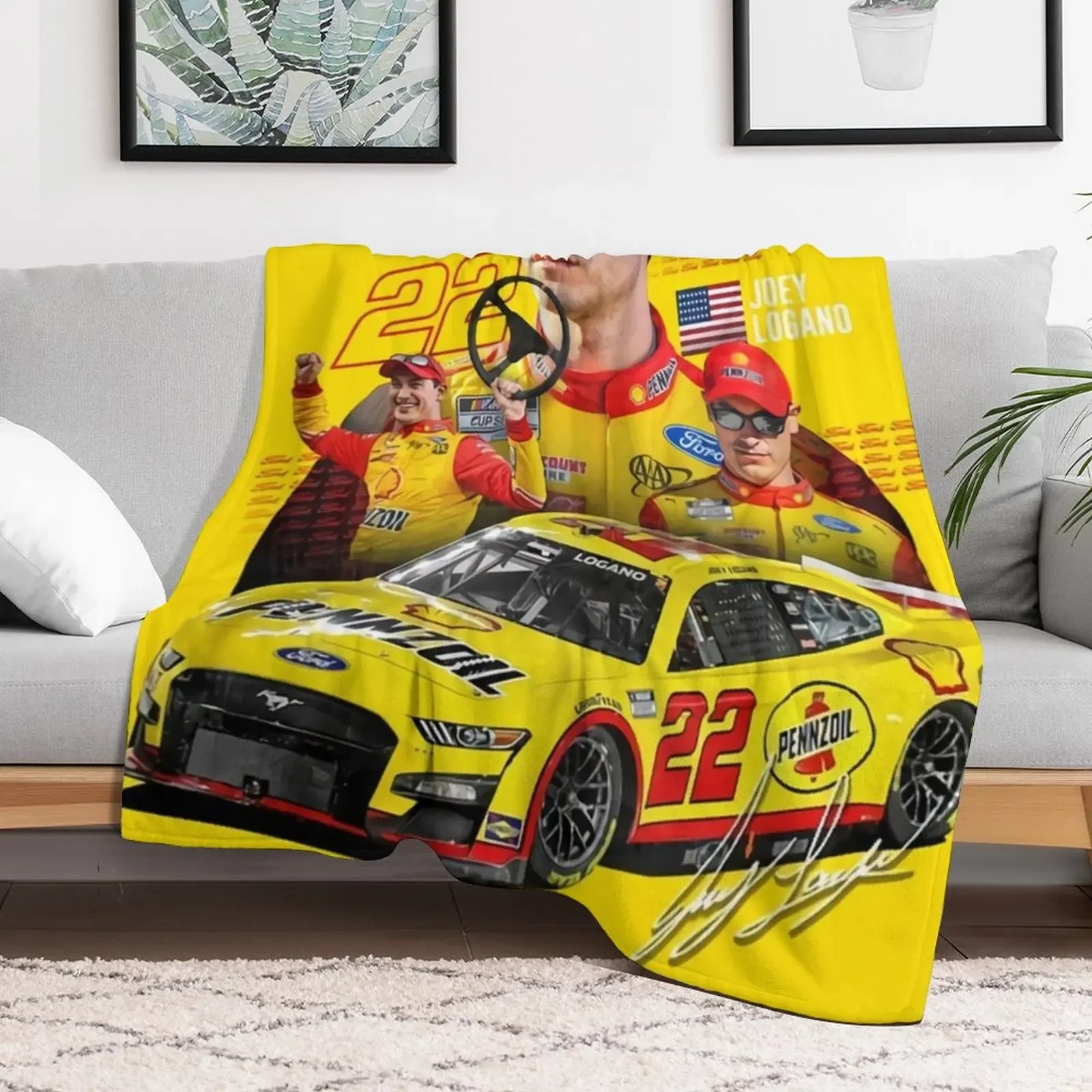 Joey Logano Next Gen Mustang 2022 Throw Blanket Bed Fashionable Plaid on the sofa manga Blankets 2