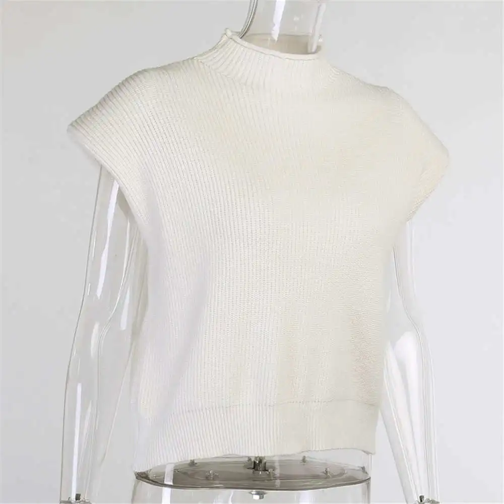 2022 Spring Women Elegant Short Sleeve Knitted Turtleneck Sweater Ladies Solid Pullover Party Club Women's Sweater Tops cropped cardigan