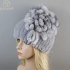 2025 Brand Women Genuine Rex Rabbit Fur Hats Winter Rex Rabbit Fur Beanies Striped Top Flower Fox Fur Warm Real Fur Knit Caps 1