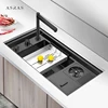 Hidden Nanometer Three Cover Kitchen Sink SUS 304 Stainless Steel 4mm Thickness With Cup Rinser And Trash Can Nanometer Sinks 1