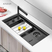 Hidden Nanometer Three Cover Kitchen Sink SUS 304 Stainless Steel 4mm Thickness With Cup Rinser And Trash Can Nanometer Sinks 1