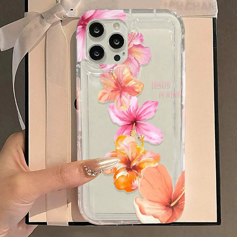 Realistic Lily Flower Print Clear Phone Case For iPhone 16 15 14