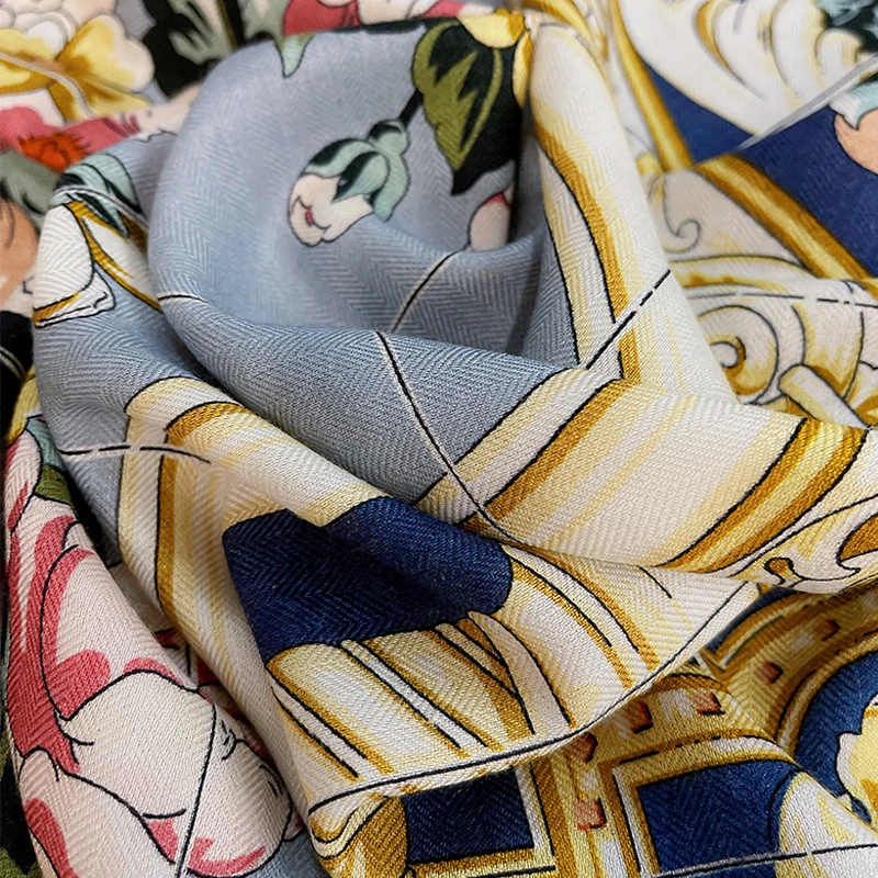 70% ウール30% シルクスカーフプリント手圧延ウールデザイナー