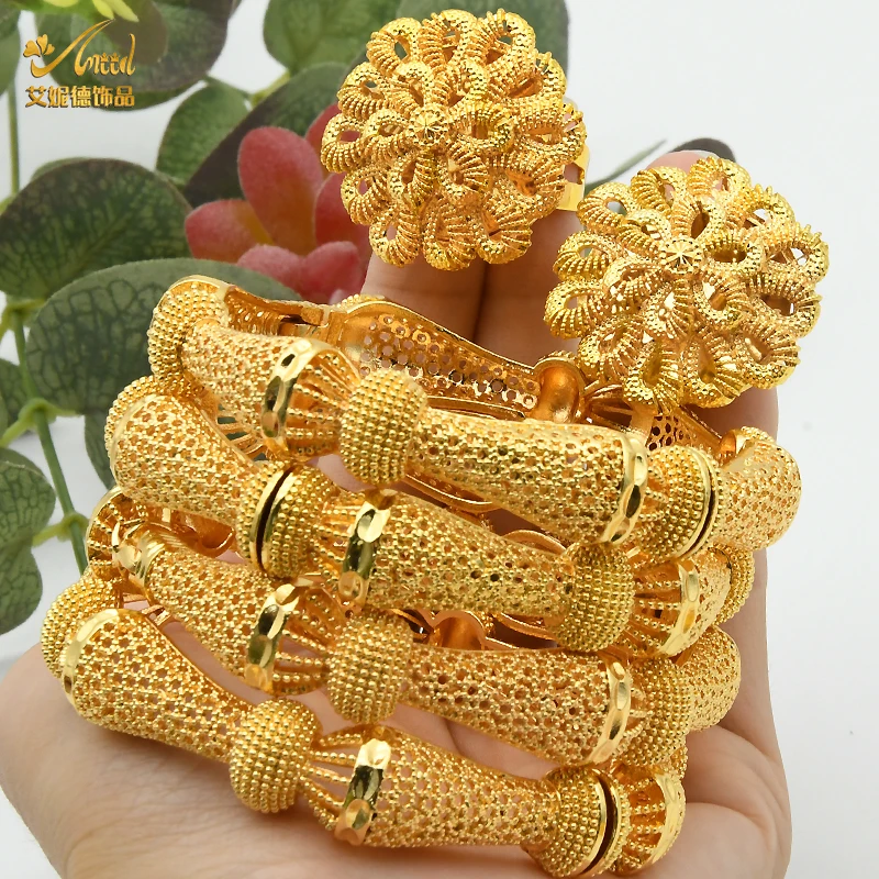 ANIID-Bracelet à breloques en or 24 carats pour femmes, bracelet à fleurs de Dubaï, marque de créateur africain, bijoux hawaïens éthiopiens