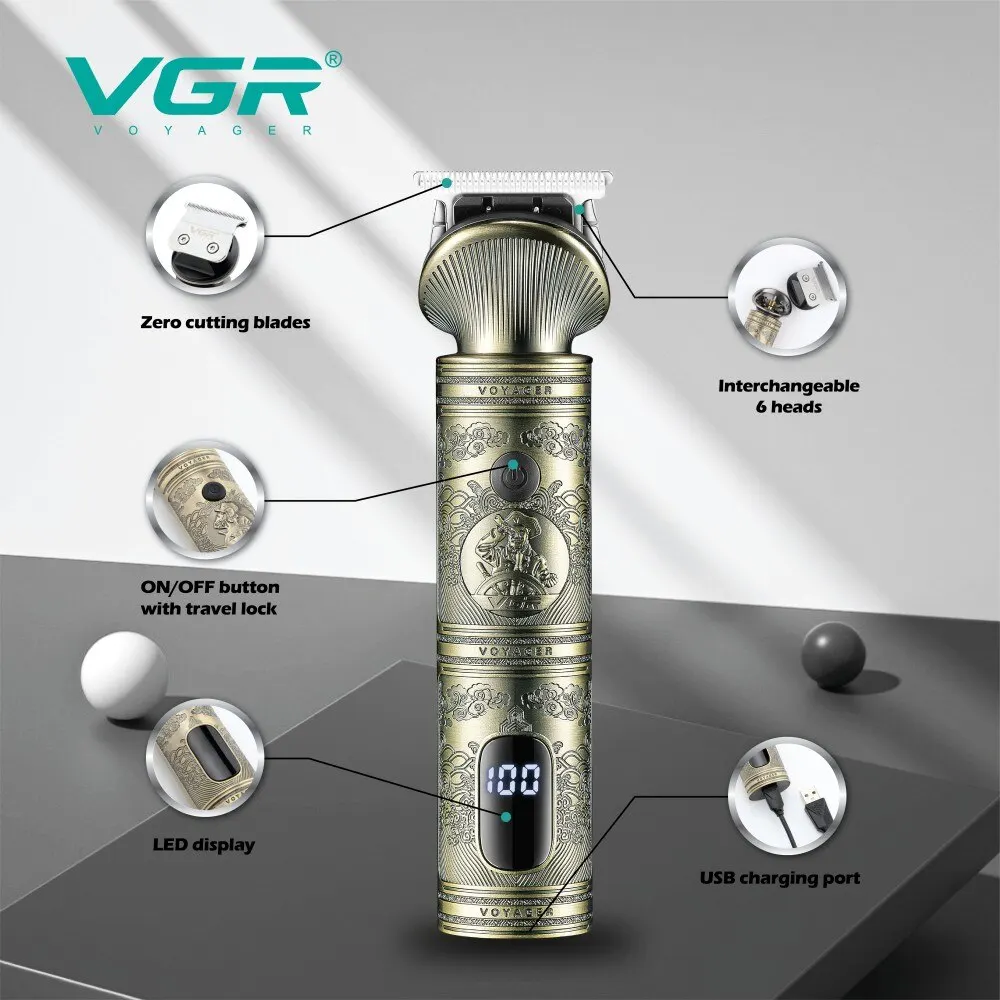 Vgr Trimmer Haartrimmer 6 In 1 Tondeuse Trimmer Scheerapparaat Professionele Oplaadbare Metalen Vintage V-106