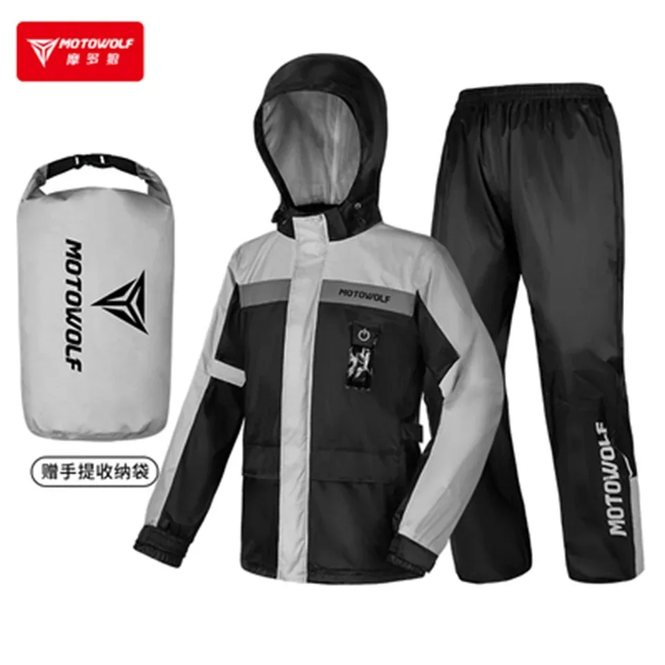 Motowolf Motorcycle Raincoat Split Set Waterproof Reflective With LED Light Rainproof Outdoor Riding Comfort Quick Dry Raincoat