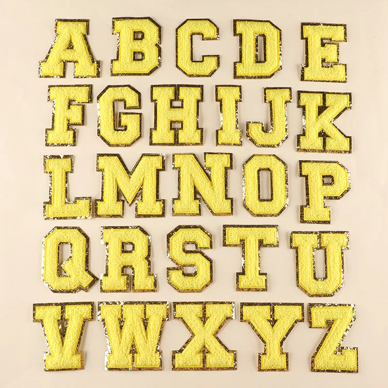 1PC 80MM Chenille Buchstaben Pailletten Rand Alphabet A-Z Nähen Eisen Auf Patches Bunte Abzeichen Für Name DIY kleid Jeans Applikationen Dekor – Detail 9