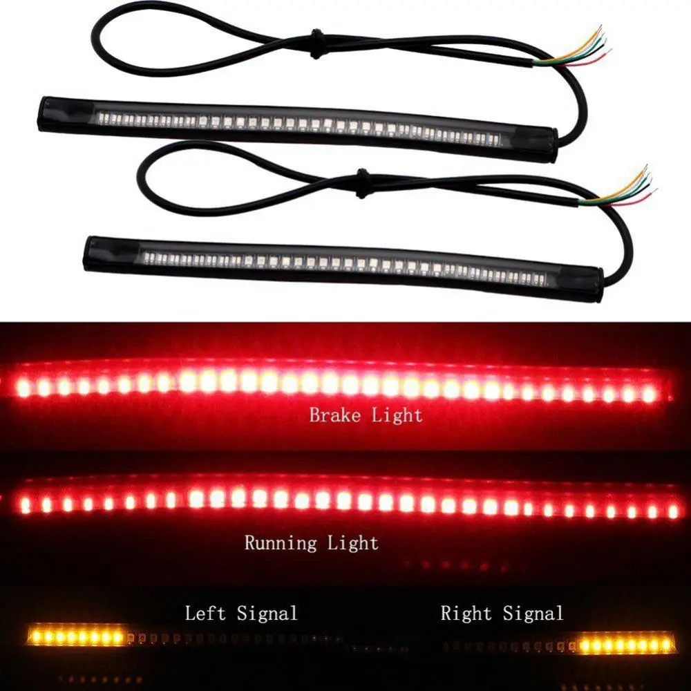 Tira De Luces LED Flexible Para Moto - 48 LED (32 Rojo + 16 ámbar), Impermeable IP68, 12V, Fácil Instalación