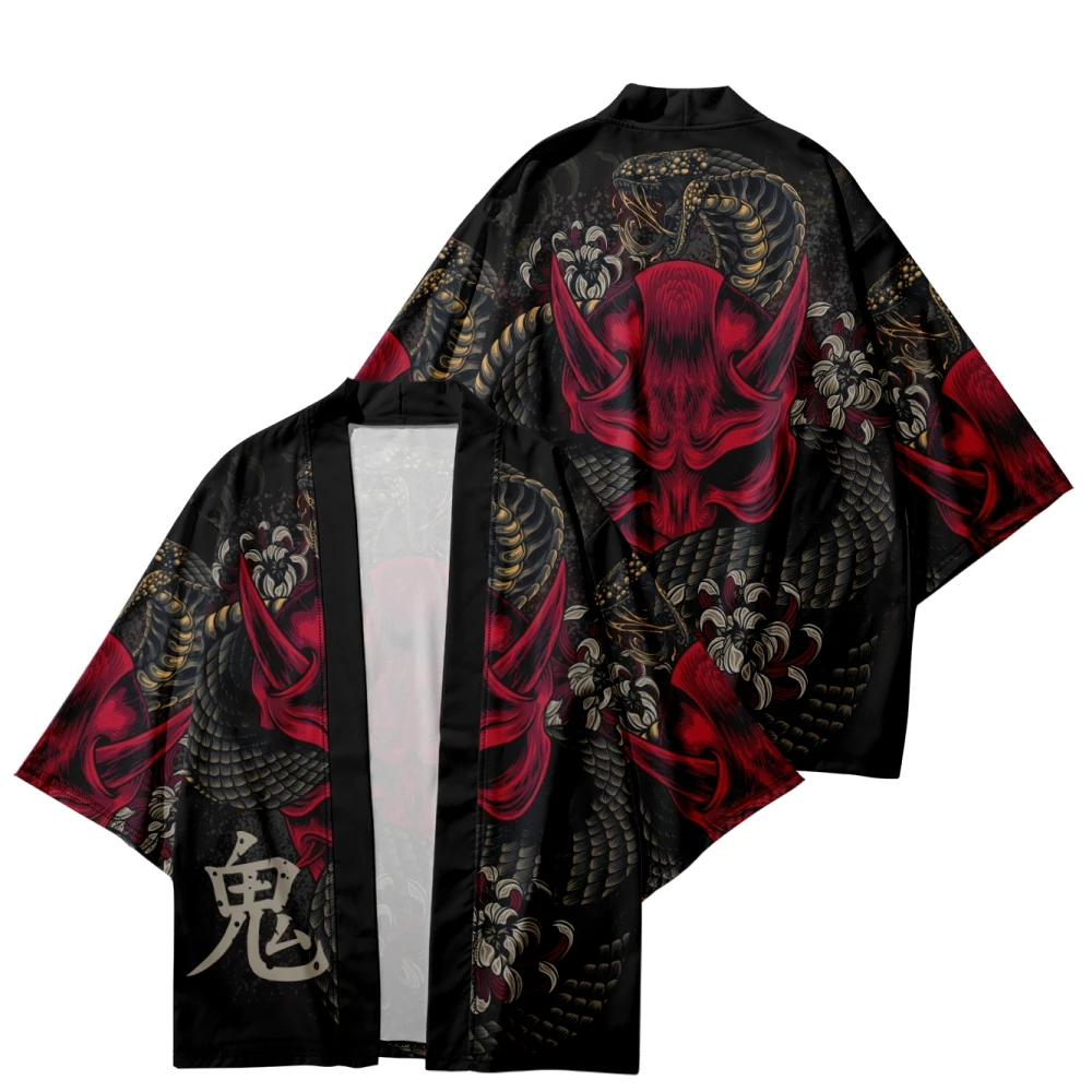 Demon Snake Print Japanese Kimono Streetwear Men Women Cardigan Haori Harajuku Traditional Beach Yukata Cosplay Clothing