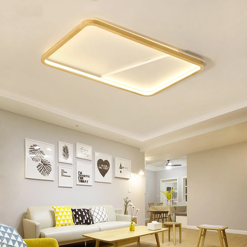 

Solid wood chandelier ceiling lamp, LED ceiling light , remote control dimming,living room square ceiling lamp