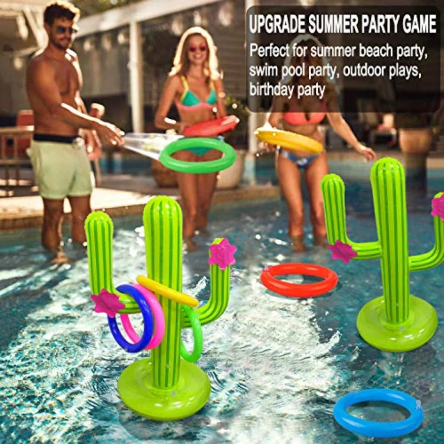 Inflatable Cactus Game Set Target Floating Swimming Ring Toss Includes Cactus, 4 Rings For Fiesta Party Accessor_voghion.com
