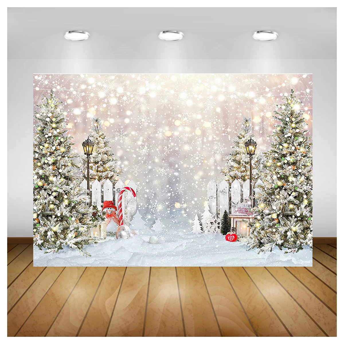 

SHENGYONGBAO Christmas Village Wooden Gate Digital Photography Backdrop Prop Snow Party Celebration Studio Background DJ-01