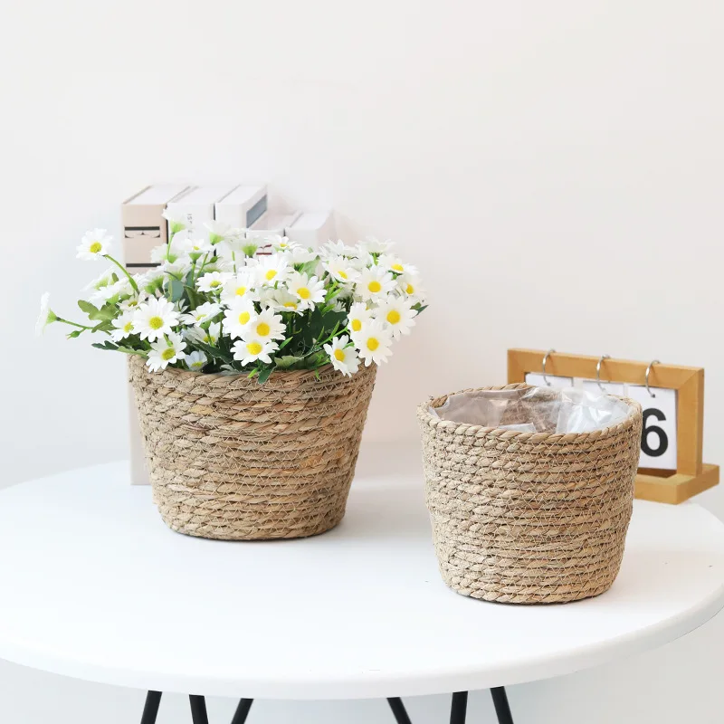 Handcrafted Straw Woven Flower Pot and Storage Basket