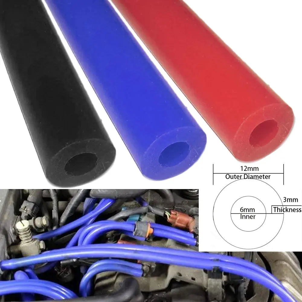 Universal Racing Silicone Vacuum Hose - 6x12mm, Multi-Color, Various Length Options