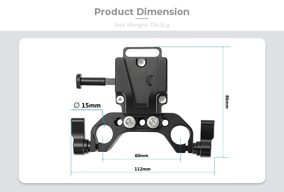 Universal V-Lock Female Quick Release Adapter With Standard 15mm Railblock Rod H