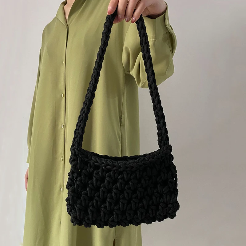 Handmade Cotton Rope Crochet Bag Hollow Out Hand Knitted Bag