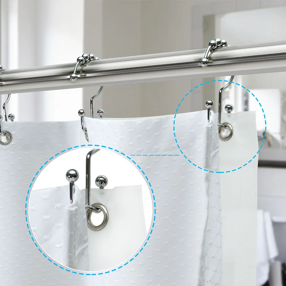 Set of 12 Stainless Steel Shower Curtain Ring Double-hook Rollerball Double  Glide Shower Hooks for Bathroom Shower Rods Curtains