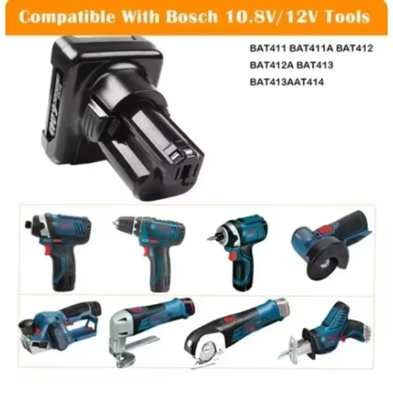 12V 6Ah Li-ion Bosch BAT420 BAT411 Replacement Battery for Bosch BAT411 BAT412 BAT413 BAT414 10.8V Cordless Power Tools