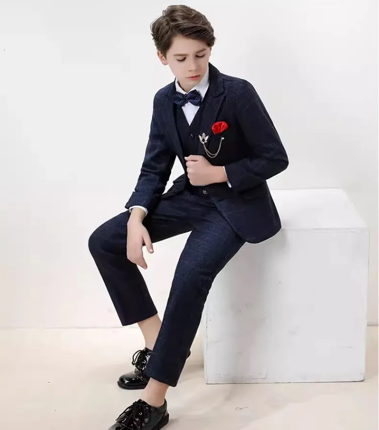 

Boys Suit For Wedding Teenager Kids Prom Show Photography Suit Children Piano Party Jacket Vest Pants 3PCS Ceremony Tuxedo Dress