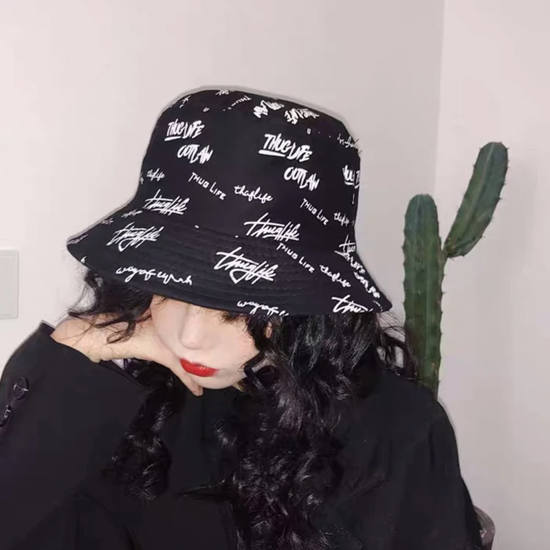 문자 자수 어부 모자, 어린이 문학적 레저 양면 착용, 다목적 태양 모자, 1 개