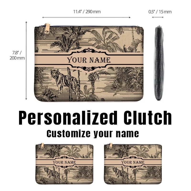 Fashion Flower Handbags Design Personality Letter Customizable Women's Clutch Portable wallet Linen purse Vacation Phone Bag