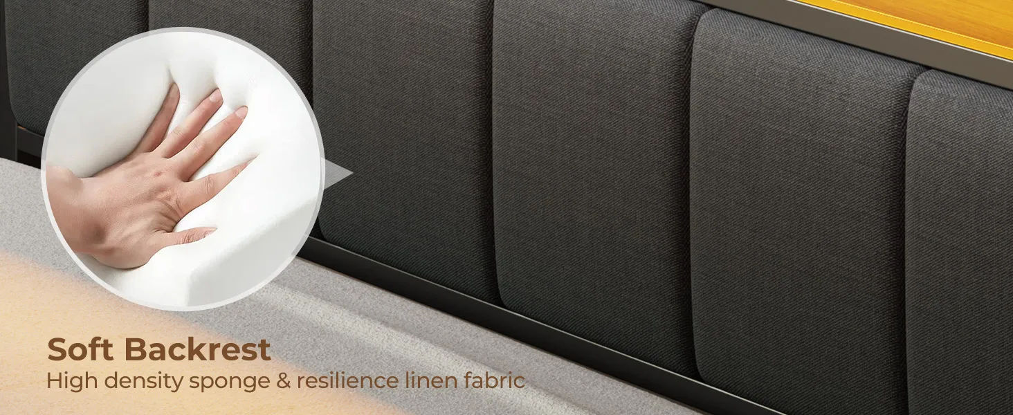 Description Picture 6 of itemBed Frame Twin Size with Charging Station and LED Lights, Upholstered Headboard with Storage Shelves, Heavy Duty Metal