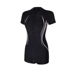 One Piece Women's Athletic Swimwear with Open Back Design, Patchwork Style - XXL (80812)
