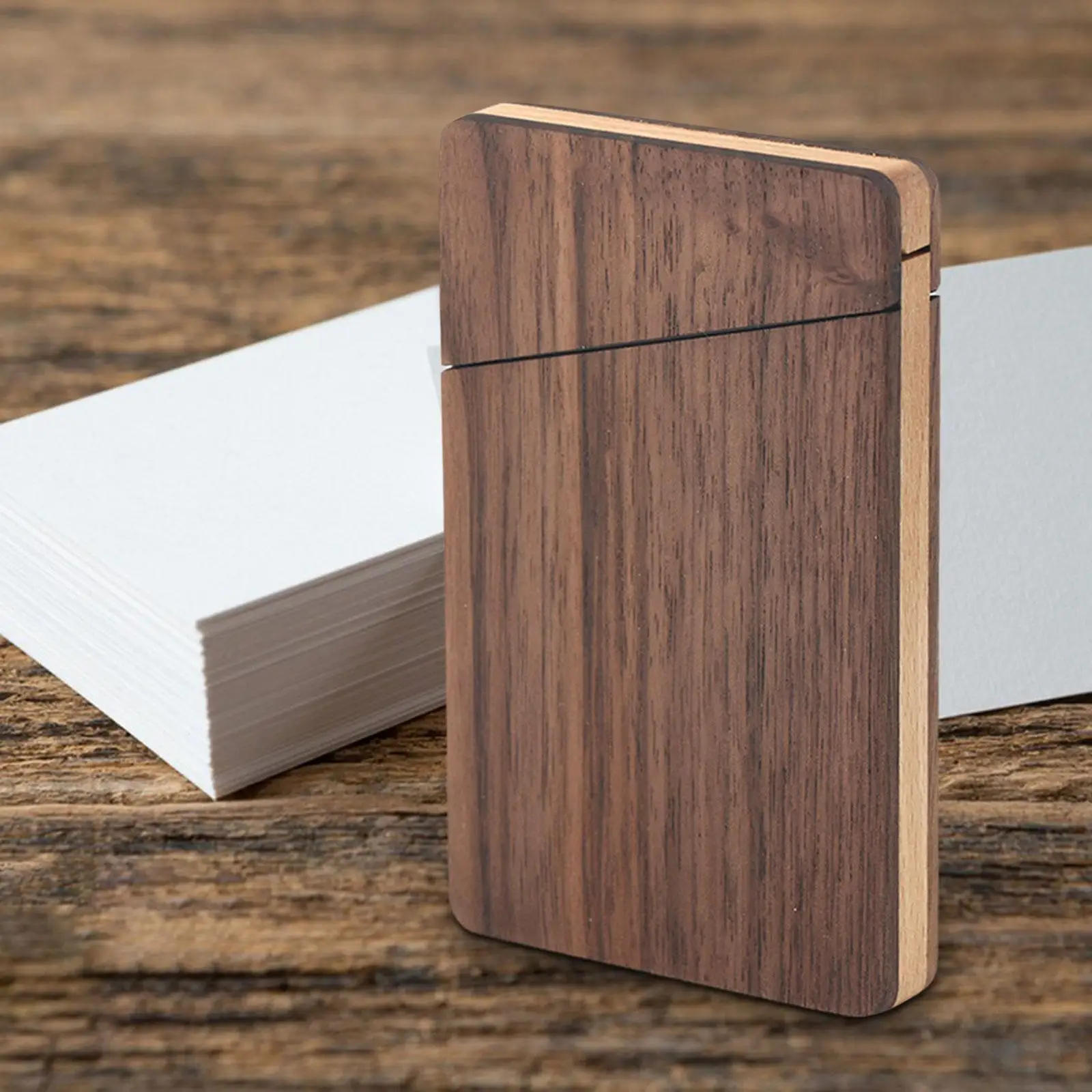 

Wooden Business Card Case with Magnetic Closure for Indoor Travel Briefcase