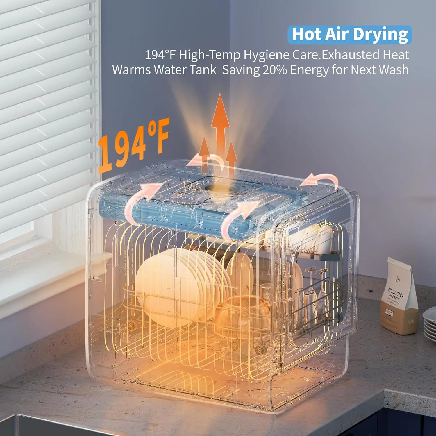 Programs Countertop Dishwasher with 5L Water Tank, Upgrade Air-Dry Function, Portable Dishwasher with 4 Place Settings