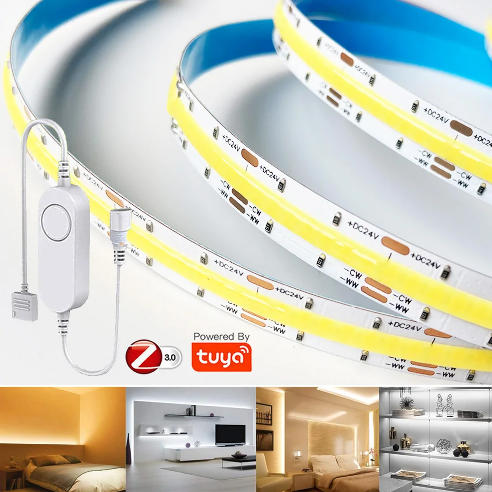 Tuya-Zigbee-CCT-LED-Strip-DC24V-1m-2m-3m-4m-5m-COB-Warm-White-Flexible ...