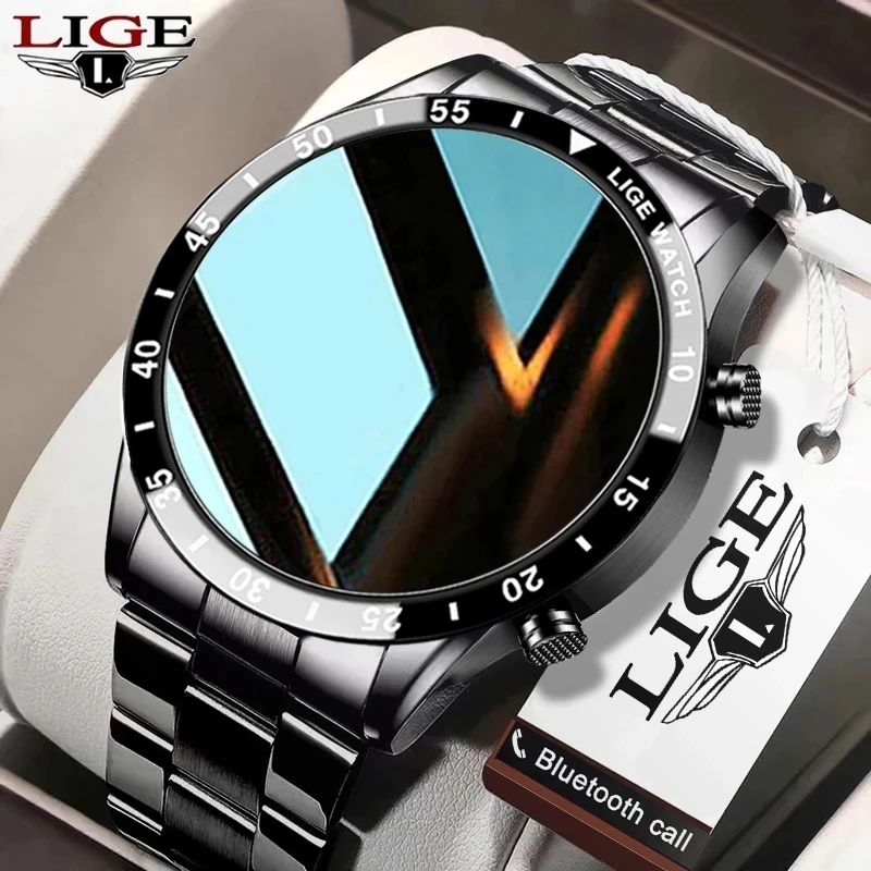 LIGE 2023 Full Circle Touch Screen Steel Band Luxury Bluetooth Call Men  Smart Watch Waterproof Sport Activity Fitness Watch+Box