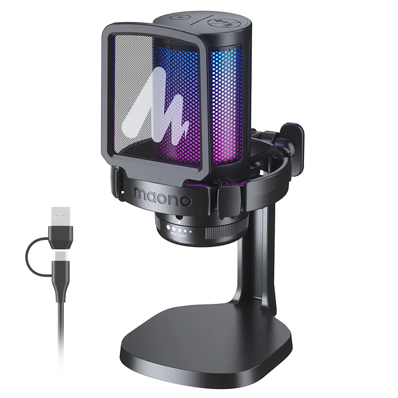 Maono-Microphone gamerwave DGM20, USB, à condensateur, anti-bruit, avec  gain de micro, lumière RGB, muet à une touche