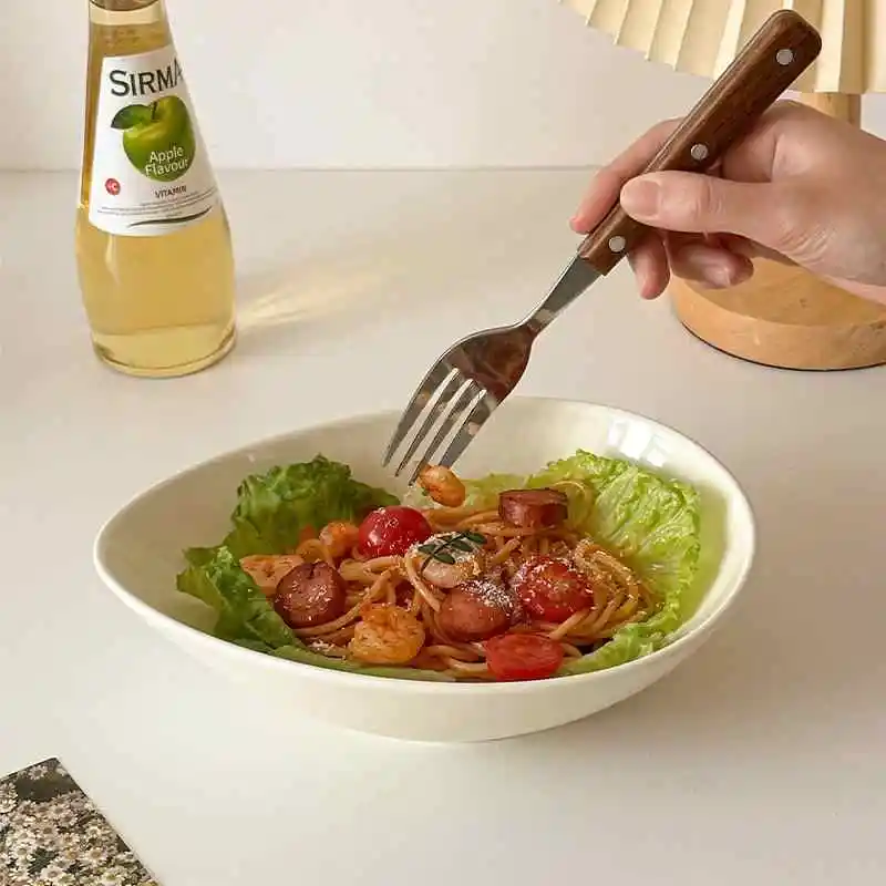 Japanese Style Oval Fruit Salad Plate Solid Colour Pasta Curry Tray Simple Ceramic Dessert Tableware