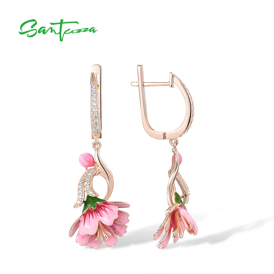 Orecchini Argento Santuzza - fiore rovesciato rosa con ramo brillante in zirconi 82 S2a7b8dd8548848e289f0f3becfd25d97q