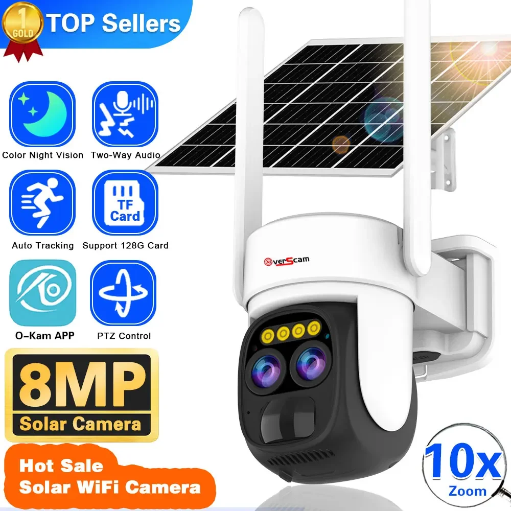 Telecamera Ptz Wifi Hd Da 8Mp Telecamera Ip Solare Wireless Per Esterni Smart Home Telecamera Di Videosorveglianza A Batteria Integrata Standby A Lung