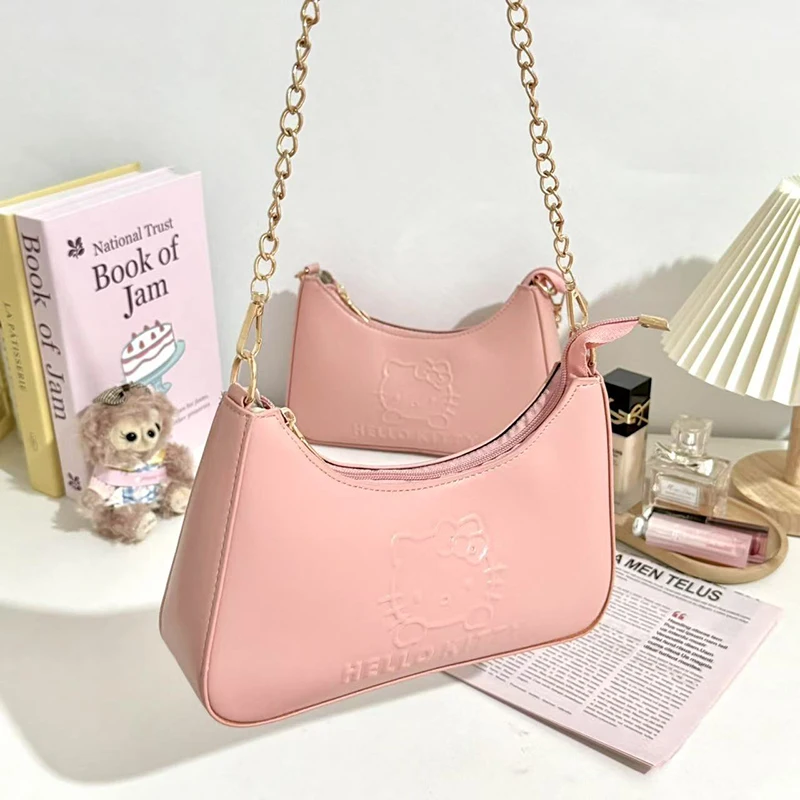Girl'S Pink Handbag With Cartoon Cute Printed Armpit Bag Fashion Women Mini Shoulder Bag Pu Phone Bag