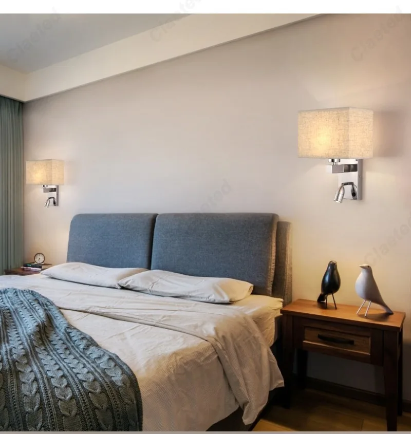 Description Picture 4 of itemLED Fabric Lampshade E27 with Switch Wall Light Adjustable Angle Spotlight Hotel Room Indoor Bedroom Bedside Reading Light