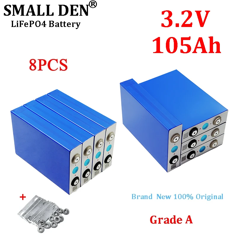 

8pcs Grade A Original 3.2V 105Ah LiFePO4 Battery Lithium iron DIY 12V 24V Motorcycle Electric Car Solar Inverter Boat Batteries