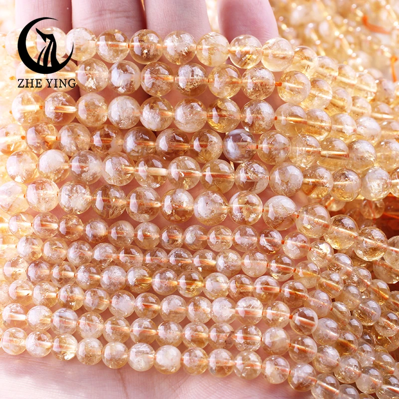 Zhe Ying 100% 잠비아 황수정 천연 돌 비즈 보석 만들기 라운드 보석 Diy 비즈 팔찌 목걸이 15''