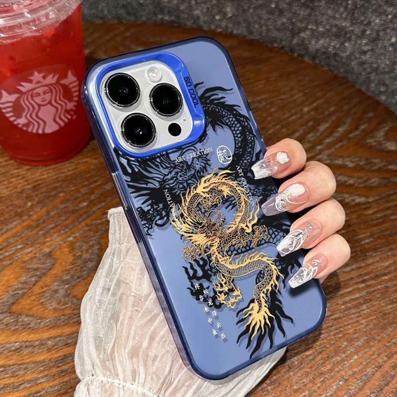 Luxurious Black Golden Dragon Design Phone Case with Air Bumper Cover