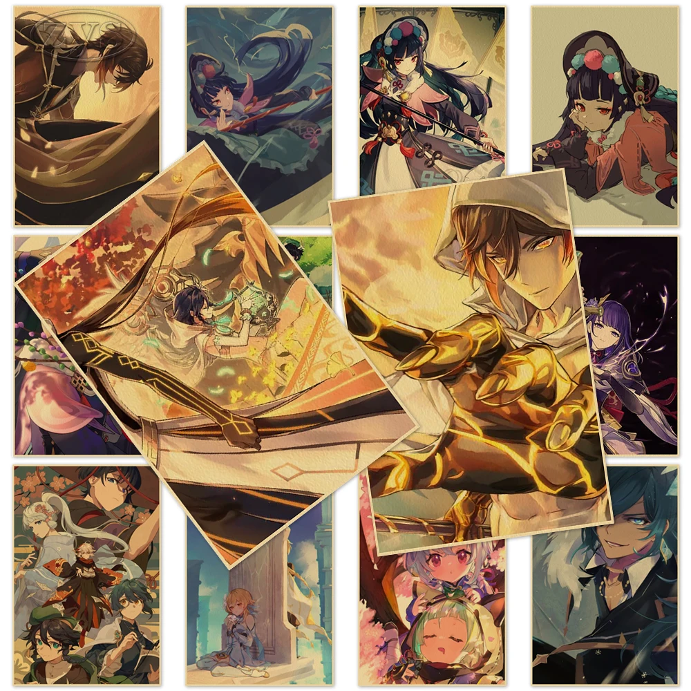 

Game Wall Painting Xiao Pictures Print Albedo Posters Genshin Impact Kraft Paper Venti Home Decoration Artwork For Living Room