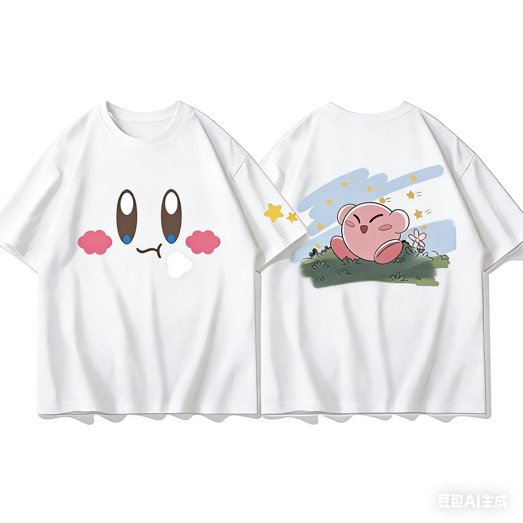 Y2KT-T-Shirt aus reiner Baumwolle mit Kirby-Gesichtsausdruck für Erwachsene und Kinder, geeignet für zu Hause bleiben oder Ausgehen – Detail 15