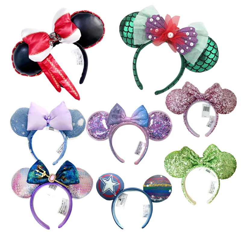 2024 Disney Mickey Mouse Ear Headband Little Mermaid Princess Headwrap Adult/Kid Plush Cosplay Hair Accessory